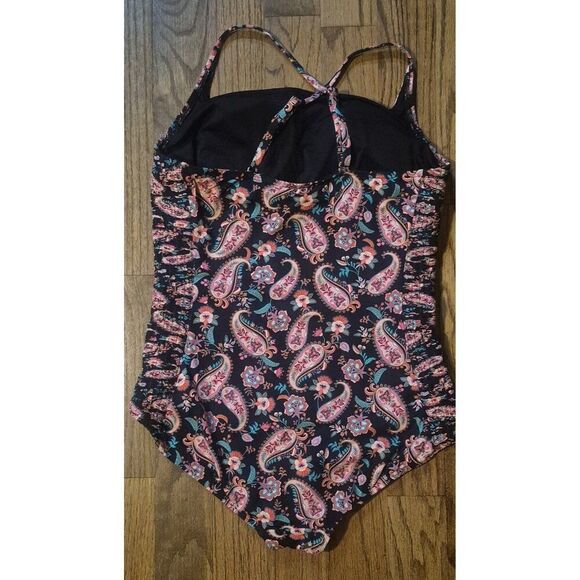 Lands End Paisley Textured Slimming One-piece Bathingsuit Women's Size Large - Picture 2 of 3